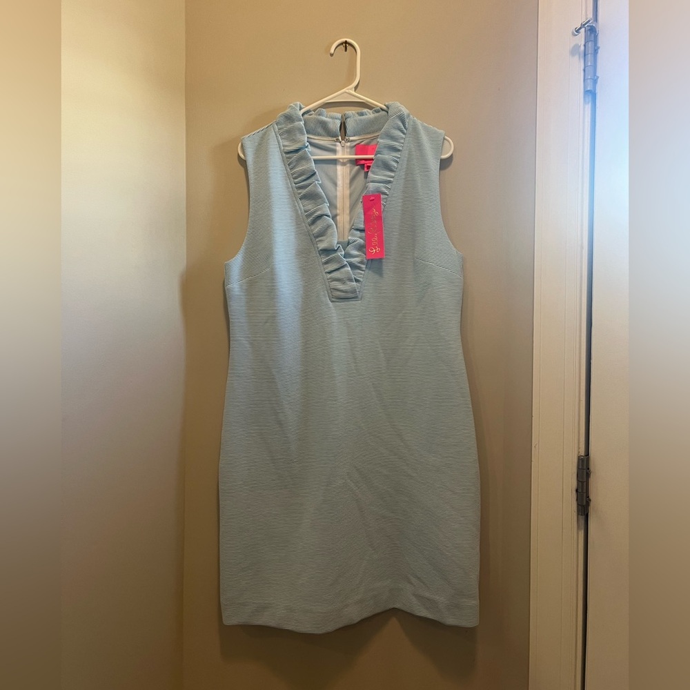 Lilly Pulitzer Tisbury Shift in Succulent Blue Lucky Catch Stripe, Size XL
